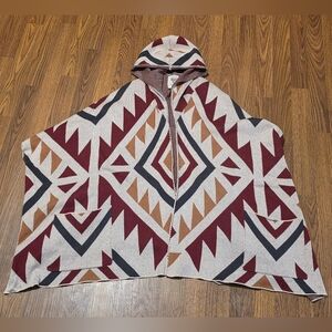 Billabong Men’s Medium Aztec Hooded Poncho Cardigan Boho Festival Sweater B51